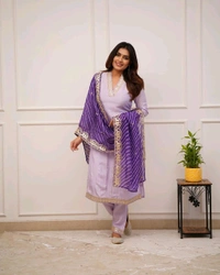 SF3  5534 HEVAY Full  Zari  COTTON SILK -HEVAY CHANDERI WITH DIGITAL PRINT WITH FULL WORK - Purple, 2XL-44