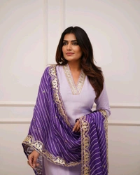 SF3  5534 HEVAY Full  Zari  COTTON SILK -HEVAY CHANDERI WITH DIGITAL PRINT WITH FULL WORK - Purple, 2XL-44