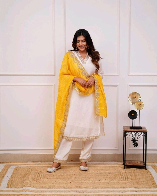 SF3  5534 HEVAY Full  Zari  COTTON SILK -HEVAY CHANDERI WITH DIGITAL PRINT WITH FULL WORK - Yellow, M-38