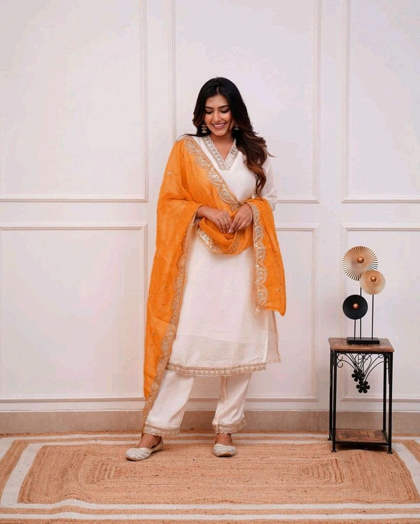 SF3  5534 HEVAY Full  Zari  COTTON SILK -HEVAY CHANDERI WITH DIGITAL PRINT WITH FULL WORK - Orange, L-40