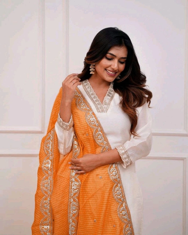 SF3  5534 HEVAY Full  Zari  COTTON SILK -HEVAY CHANDERI WITH DIGITAL PRINT WITH FULL WORK - Orange, L-40