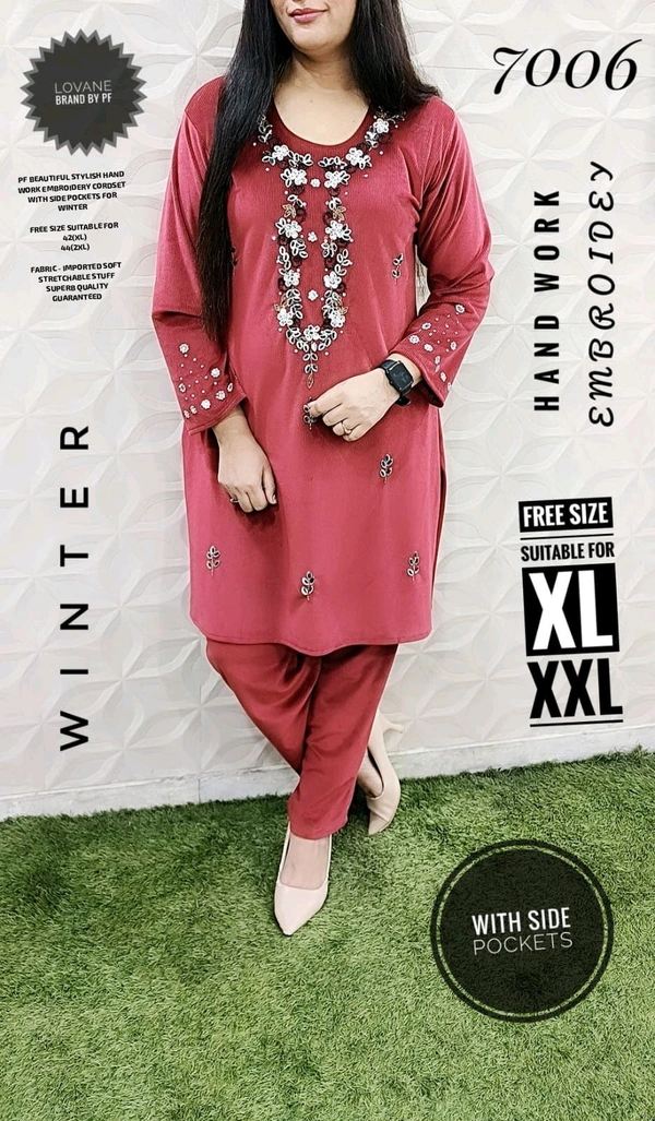 PFD 7006   BEAUTIFUL STYLISH   CORDSET WITH SIDE POCKET SUPERB QUALITY IMPORTED SUPER SOFT STUFF** - Brick Red, 2XL-44