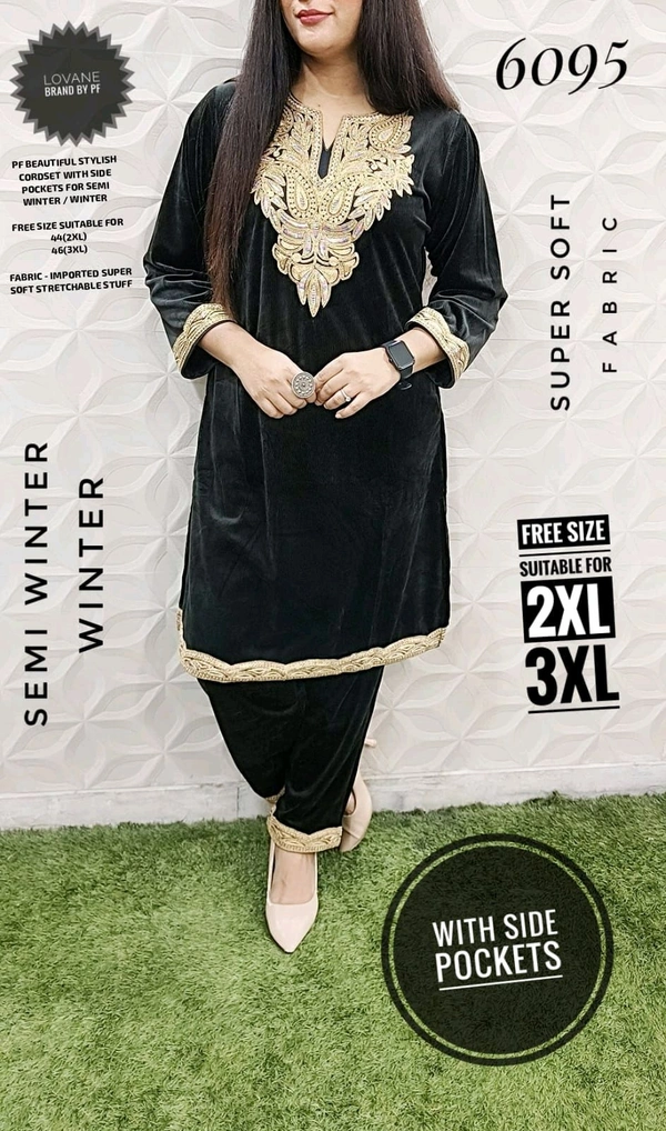 PFD 6095 *BEAUTIFUL STYLISH   CORDSET WITH SIDE POCKET -SUPERB QUALITY IMPORTED SUPER SOFT STUFF - Black, 2XL-44