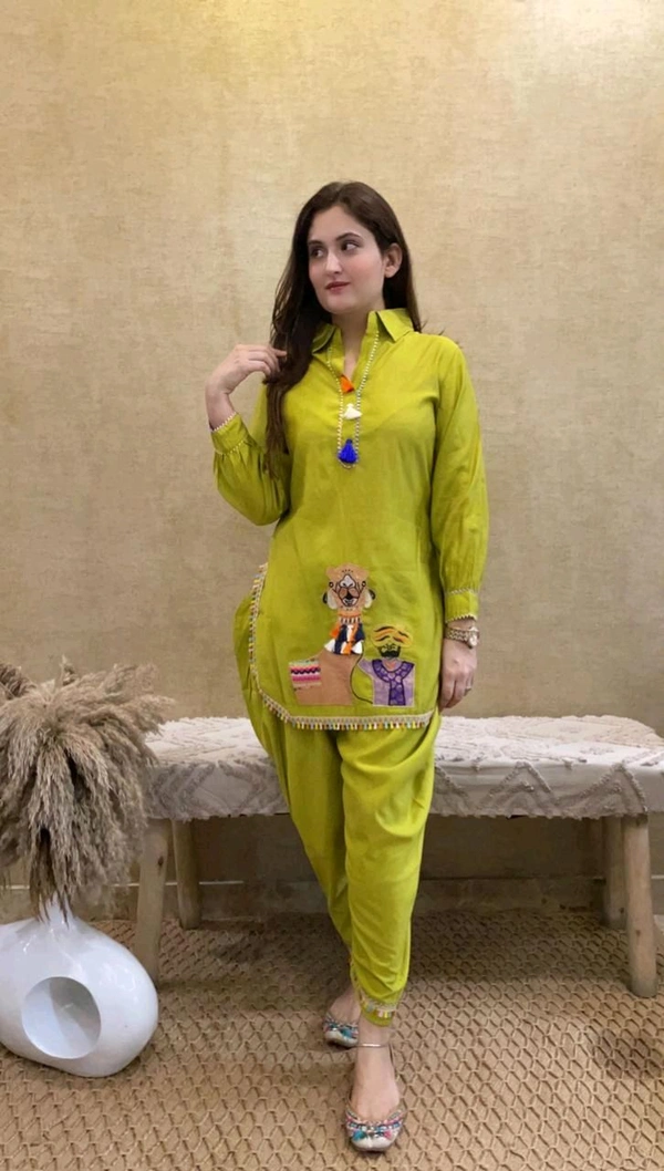SF2  5535 *NEW RAYON  EMBROIDERY WORK  co-ord set  - Yellow, M-38
