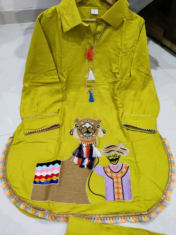 SF2  5535 *NEW RAYON  EMBROIDERY WORK  co-ord set  - Yellow, M-38