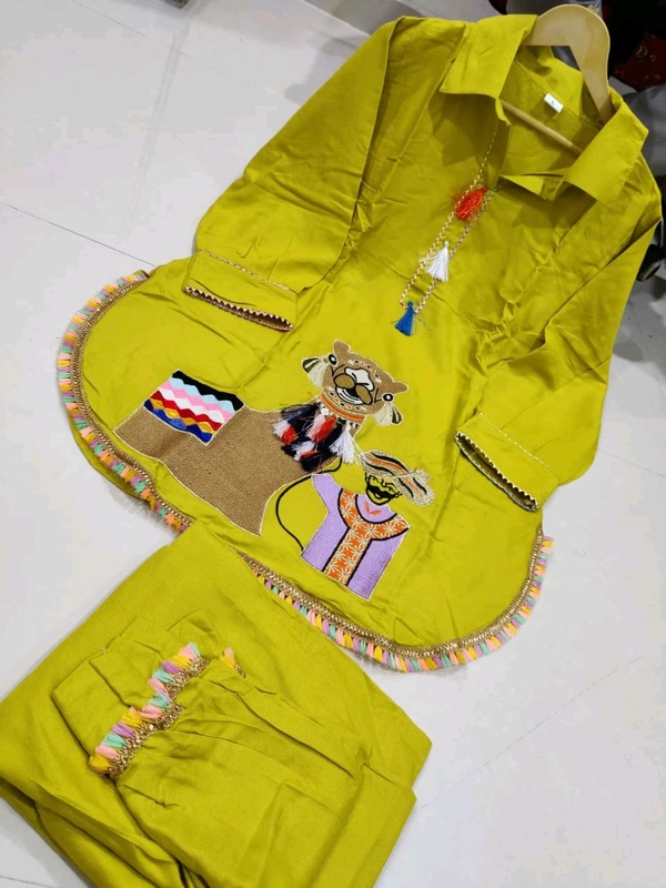 SF2  5535 *NEW RAYON  EMBROIDERY WORK  co-ord set  - Yellow, M-38
