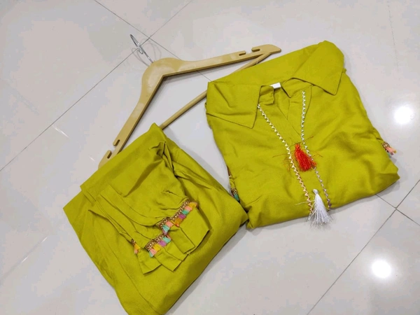 SF2  5535 *NEW RAYON  EMBROIDERY WORK  co-ord set  - Yellow, XL-42