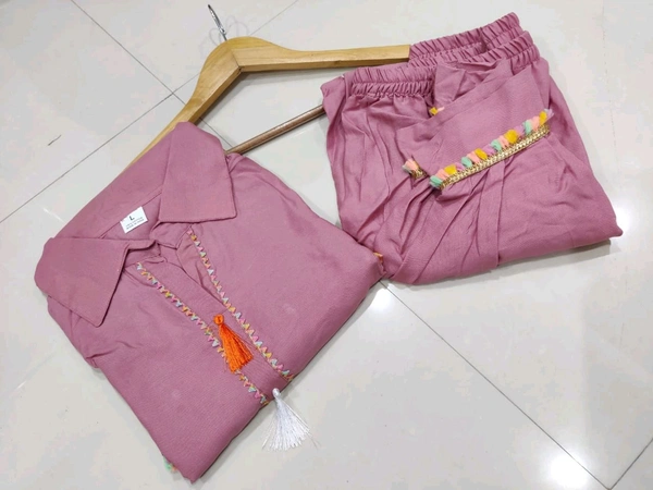 SF2  5535 *NEW RAYON  EMBROIDERY WORK  co-ord set  - Pink, M-38