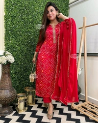 SF2  5537  SpecialBandhani Cotton   Sequence Work On kurta and Plain Malmal Duppata with Plain Pant - XL-42