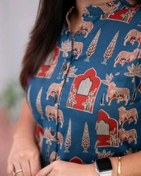 SF2  5538 New Designer Cotton  Co-ord  set* Aline kurti side pocket - Blue, L-40