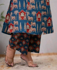 SF2  5538 New Designer Cotton  Co-ord  set* Aline kurti side pocket - Blue, L-40