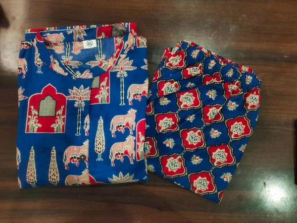 SF2  5538 New Designer Cotton  Co-ord  set* Aline kurti side pocket - Blue, L-40