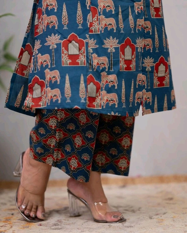 SF2  5538 New Designer Cotton  Co-ord  set* Aline kurti side pocket - Blue, XL-42