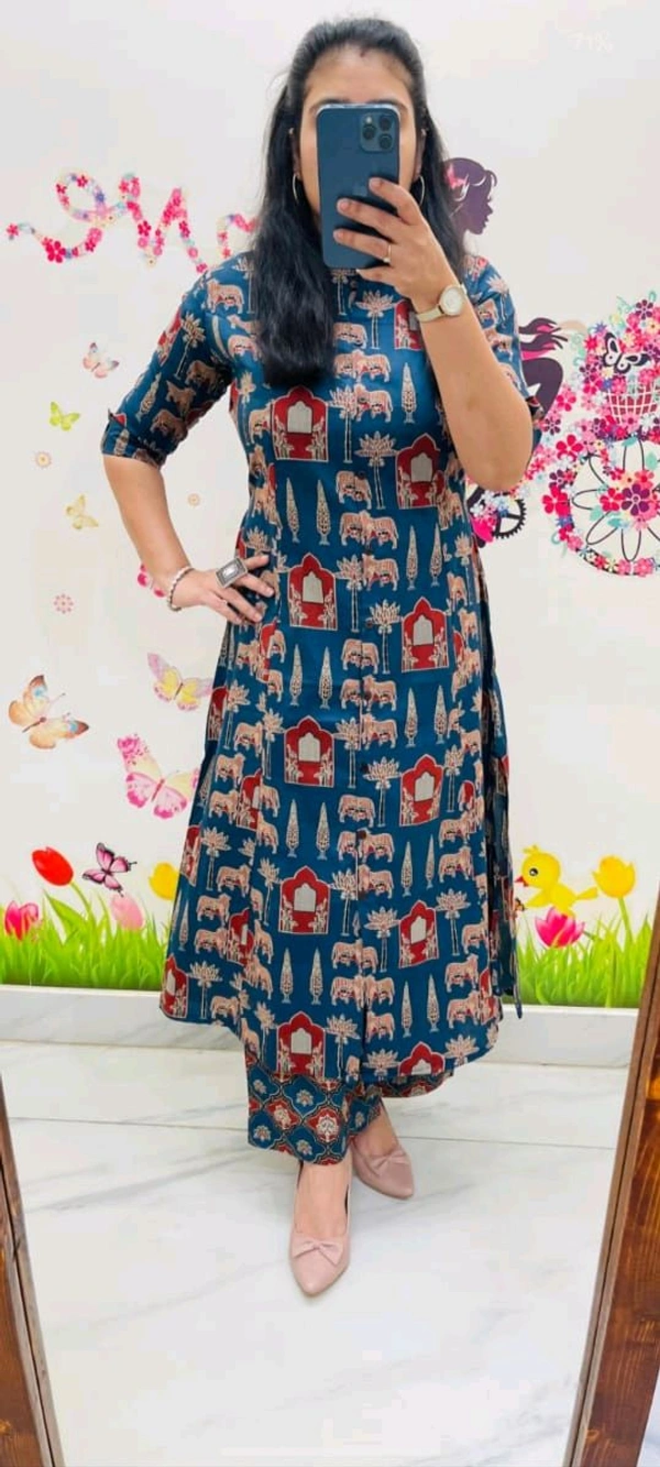 SF2  5538 New Designer Cotton  Co-ord  set* Aline kurti side pocket - Blue, 2XL-44