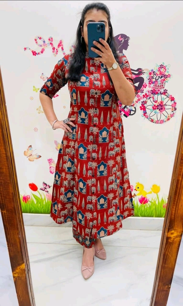 SF2  5538 New Designer Cotton  Co-ord  set* Aline kurti side pocket - Red, M-38