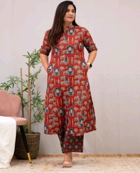 SF2  5538 New Designer Cotton  Co-ord  set* Aline kurti side pocket - Red, 2XL-44