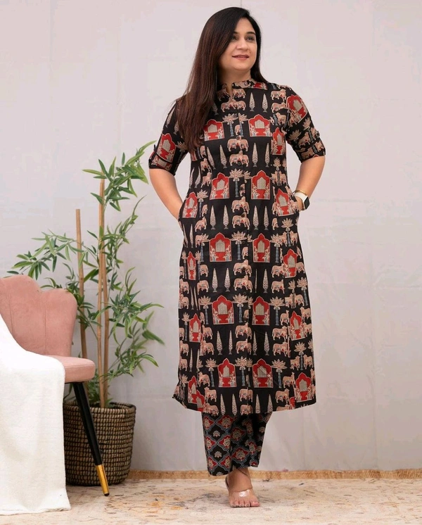 SF2  5538 New Designer Cotton  Co-ord  set* Aline kurti side pocket - Black, M-38