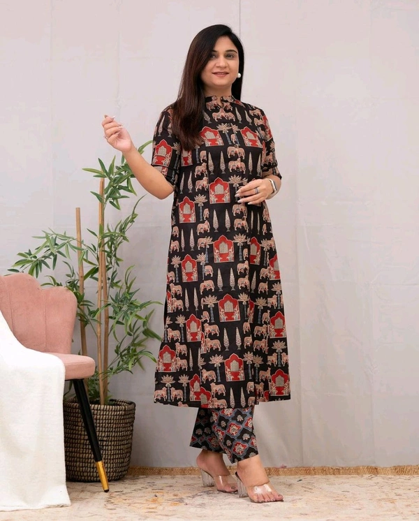 SF2  5538 New Designer Cotton  Co-ord  set* Aline kurti side pocket - Black, M-38