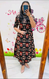 SF2  5538 New Designer Cotton  Co-ord  set* Aline kurti side pocket - Black, M-38