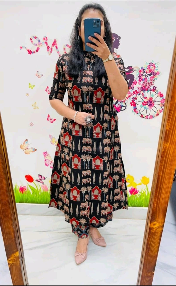 SF2  5538 New Designer Cotton  Co-ord  set* Aline kurti side pocket - Black, M-38