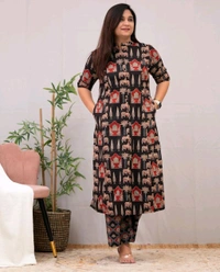 SF2  5538 New Designer Cotton  Co-ord  set* Aline kurti side pocket - Black, L-40