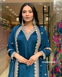 SF3  5542  New print with  work and Dupatta 3 pic suit set  Roman satin febric with print  - M-38