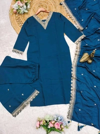 SF3  5542  New print with  work and Dupatta 3 pic suit set  Roman satin febric with print  - L-40