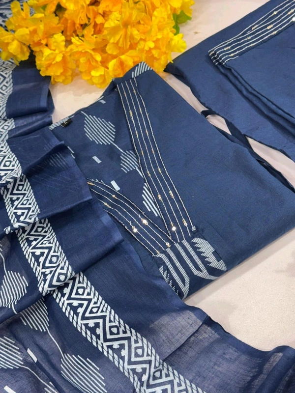 SF2  5544 New Malmal Cotton  Moti work  beautiful Heavy anarkali 3pcs kurti set suqens work Suit which  - Blue, M-38