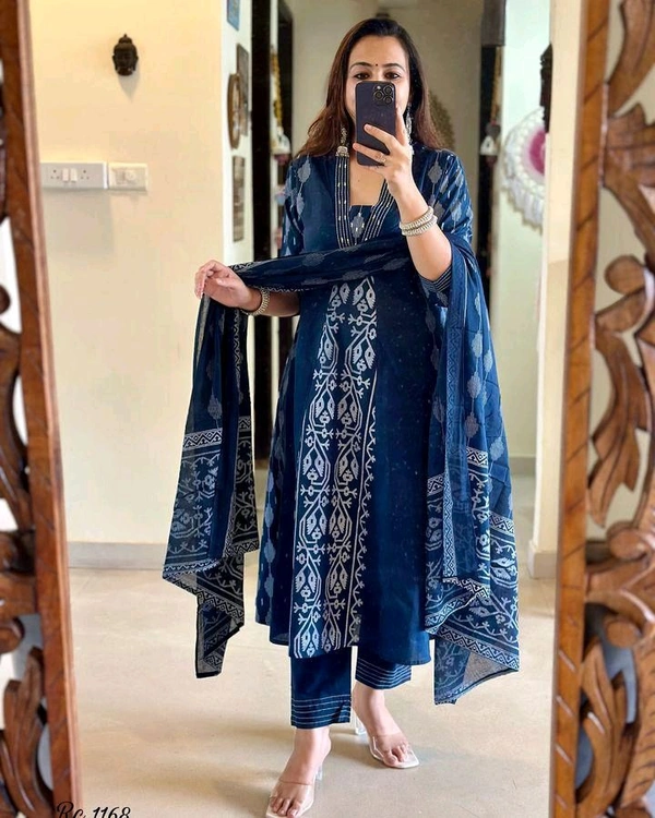 SF2  5544 New Malmal Cotton  Moti work  beautiful Heavy anarkali 3pcs kurti set suqens work Suit which  - Blue, 2XL-44