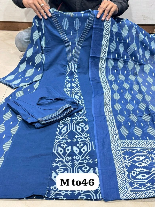 SF2  5544 New Malmal Cotton  Moti work  beautiful Heavy anarkali 3pcs kurti set suqens work Suit which  - Blue, 2XL-44