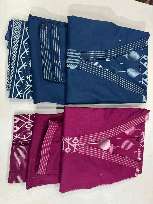 SF2  5544 New Malmal Cotton  Moti work  beautiful Heavy anarkali 3pcs kurti set suqens work Suit which  - Purple, XL-42
