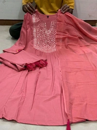 SF3  5555 *New BRAND *Beautiful hit design anarkali 3pcs**Kurta with hand with Embroidery work  cotton  Pant with pocket - Blush Pink, M-38