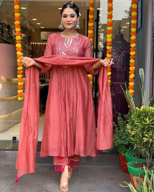 SF3  5555 *New BRAND *Beautiful hit design anarkali 3pcs**Kurta with hand with Embroidery work  cotton  Pant with pocket - Blush Pink, XL-42