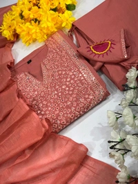 SF3  5555 *New BRAND *Beautiful hit design anarkali 3pcs**Kurta with hand with Embroidery work  cotton  Pant with pocket - Blush Pink, XL-42