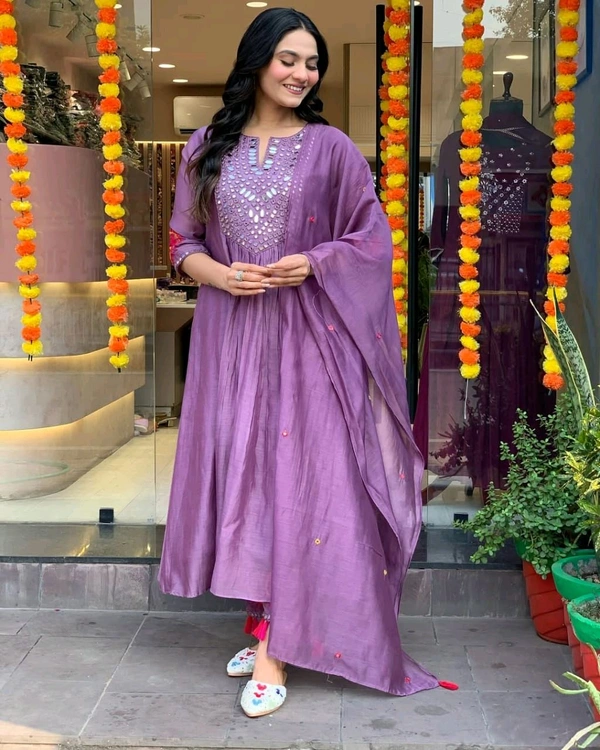 SF3  5555 *New BRAND *Beautiful hit design anarkali 3pcs**Kurta with hand with Embroidery work  cotton  Pant with pocket - Purple, M-38