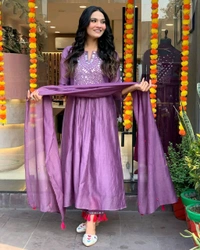 SF3  5555 *New BRAND *Beautiful hit design anarkali 3pcs**Kurta with hand with Embroidery work  cotton  Pant with pocket - Purple, XL-42