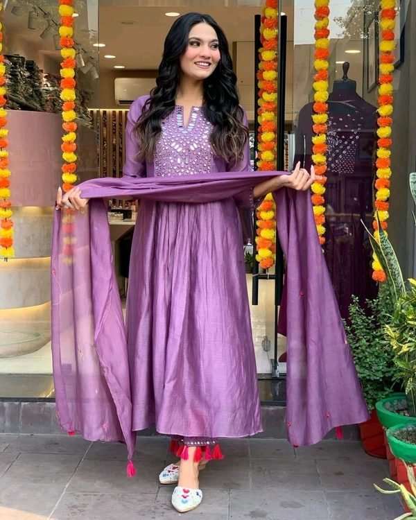 SF3  5555 *New BRAND *Beautiful hit design anarkali 3pcs**Kurta with hand with Embroidery work  cotton  Pant with pocket - Purple, XL-42