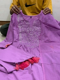 SF3  5555 *New BRAND *Beautiful hit design anarkali 3pcs**Kurta with hand with Embroidery work  cotton  Pant with pocket - Purple, 2X-44