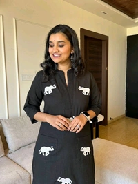 SF3  5559 Ethnic Stylish Top Pant set*Designer Top Pant set In *South Cotton * Fabric With Ethnic Elephant Embroidery work  - Black, 2XL-44