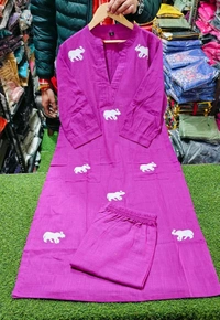 SF3  5559 Ethnic Stylish Top Pant set*Designer Top Pant set In *South Cotton * Fabric With Ethnic Elephant Embroidery work  - Pink, M-38
