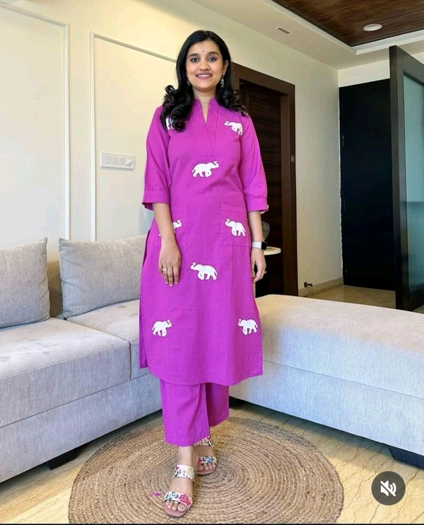 SF3  5559 Ethnic Stylish Top Pant set*Designer Top Pant set In *South Cotton * Fabric With Ethnic Elephant Embroidery work  - Pink, 2XL-44