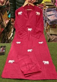 SF3  5559 Ethnic Stylish Top Pant set*Designer Top Pant set In *South Cotton * Fabric With Ethnic Elephant Embroidery work  - Red, XL-42