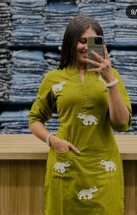SF3  5559 Ethnic Stylish Top Pant set*Designer Top Pant set In *South Cotton * Fabric With Ethnic Elephant Embroidery work  - Green, 3XL-46