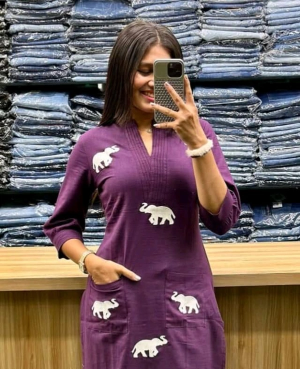 SF3  5559 Ethnic Stylish Top Pant set*Designer Top Pant set In *South Cotton * Fabric With Ethnic Elephant Embroidery work  - Purple, 3XL-46
