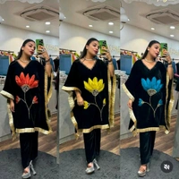 KD18  5561 *Warm Velvet "Dhriti" Kaaftan Co-ord Set  - 2XL-44, Blue