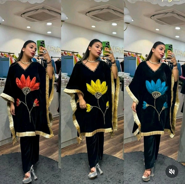 KD18  5561 *Warm Velvet "Dhriti" Kaaftan Co-ord Set  - M-38, Yellow