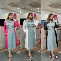 KD18  5562 very beautiful  Elide Denim Dress* - Black, XL-42