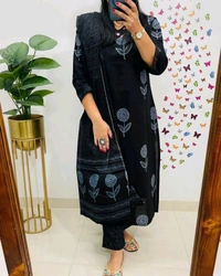 KDC 5564 Ethnic Heavy Cotton*Pure fine Cotton fabric Embroidery Work Kurti with Pant with cotton Dupatta - XL-42