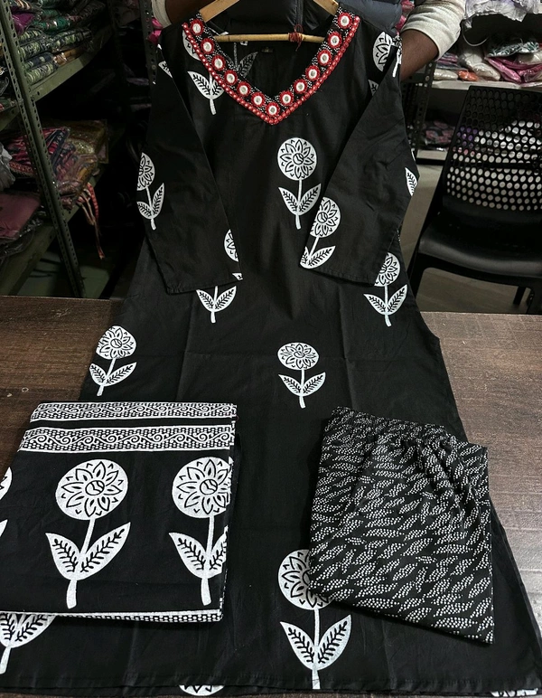 KDC 5564 Ethnic Heavy Cotton*Pure fine Cotton fabric Embroidery Work Kurti with Pant with cotton Dupatta - XL-42