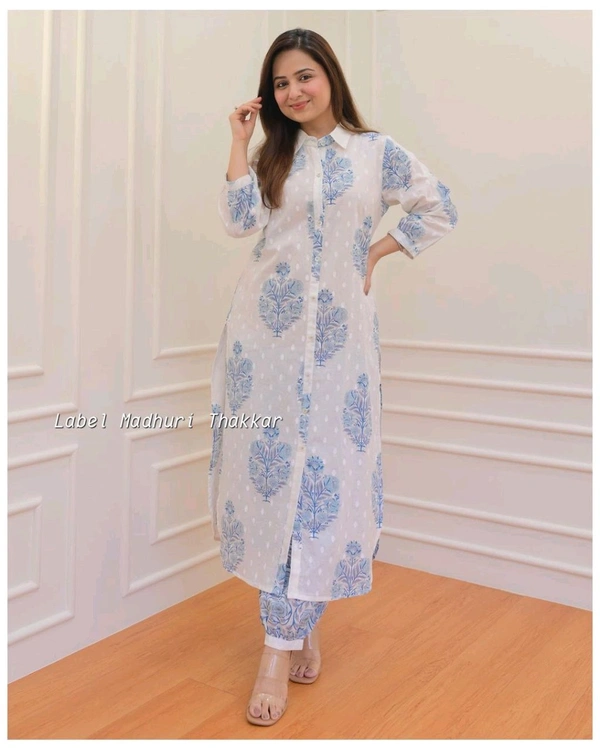 SF2  5566 *New Launch Artical Premium Pure Cotton Fabric styles Kurta Pant Set  - Blue, XL-42